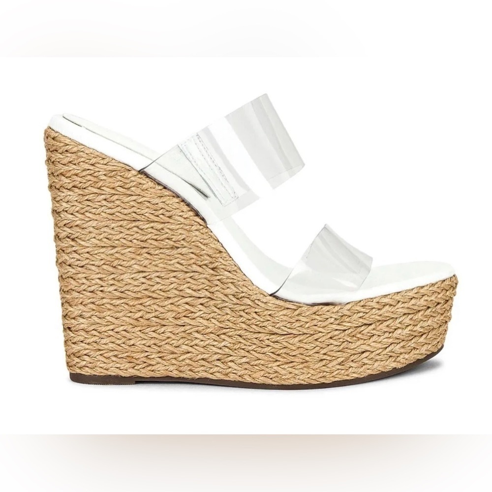 SCHUTZ ARIEN WEDGE WHITE JUTE WRAPPED CLEAR STRAPS SIZE 9.5 NEW